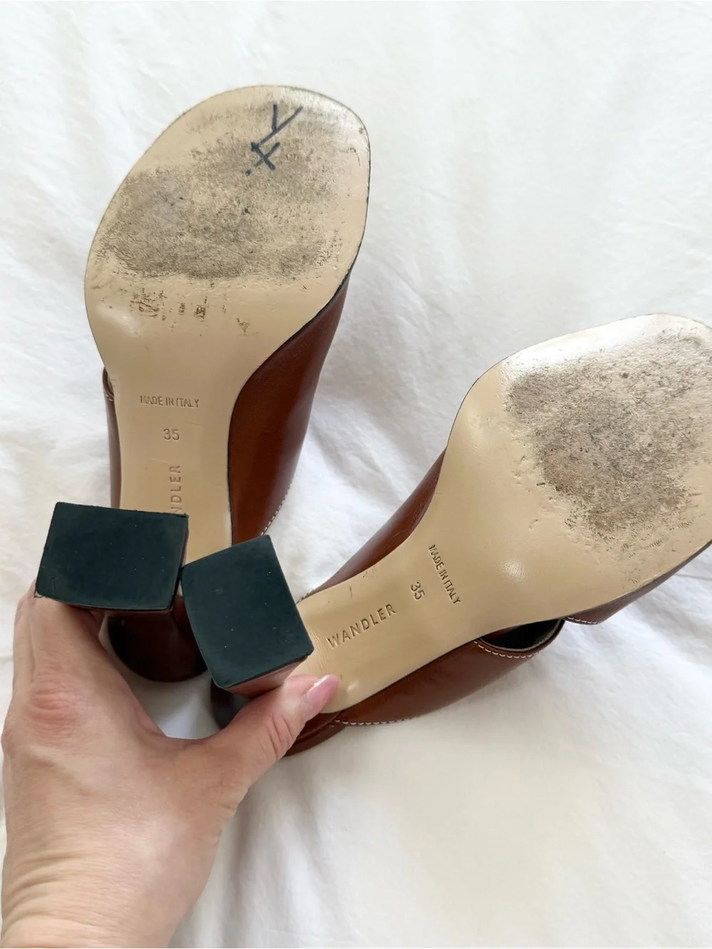 Wandler Isa Leather Mule Heels Brown EU 35 Square Toe Cutout Slide Sandals